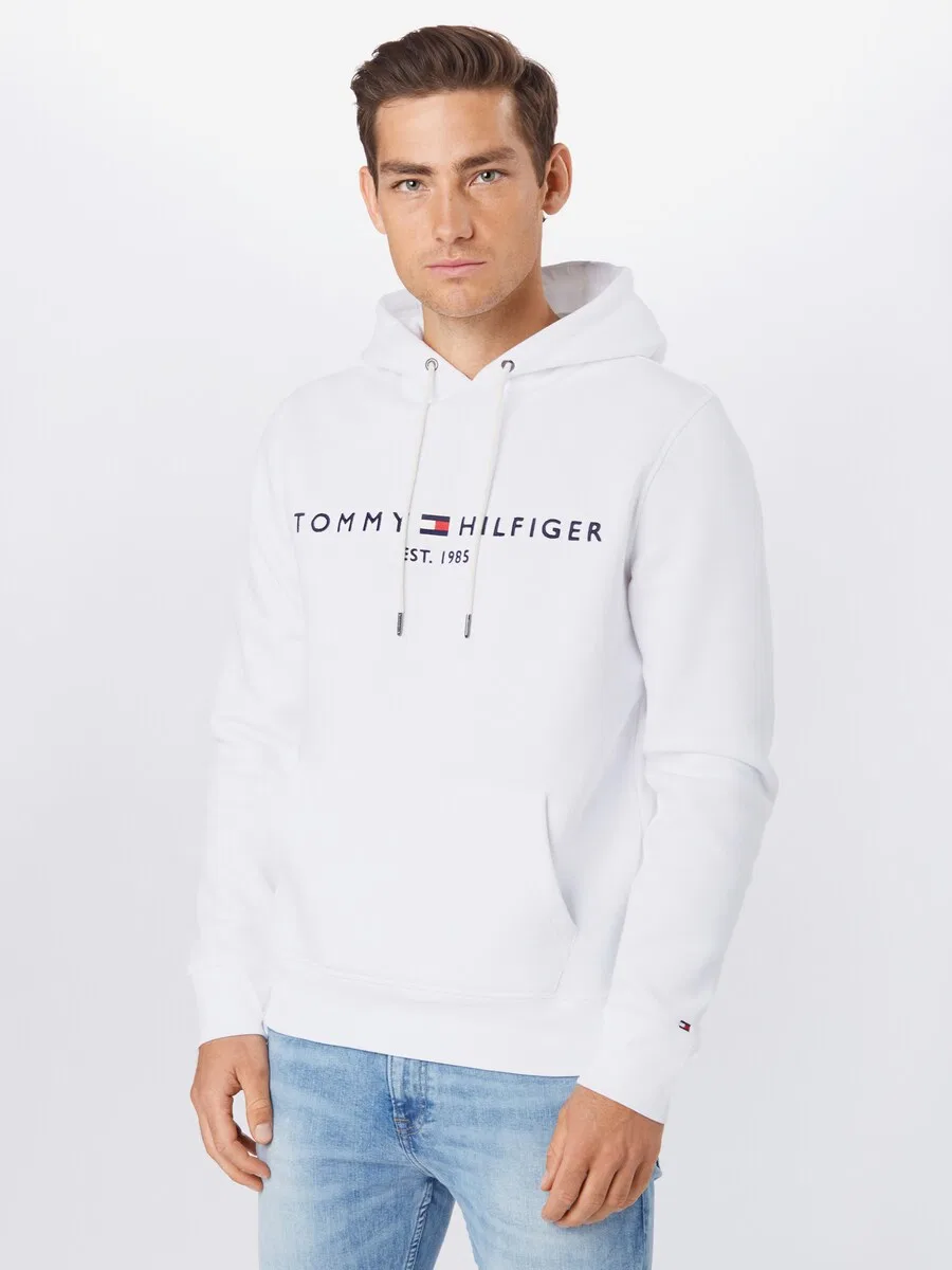 Толстовка TOMMY HILFIGER стандартного кроя с вышитым логотипом и гибким шнурком, белая — фото 2