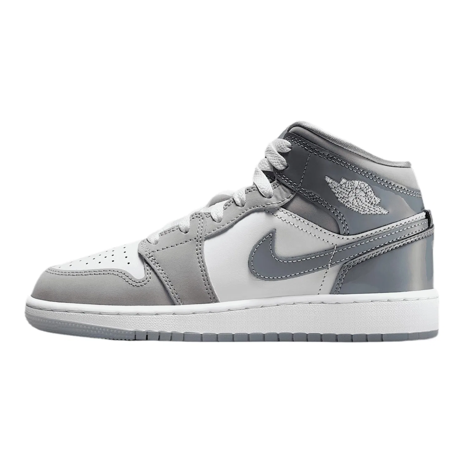 Детские кроссовки для мальчиков с закрытым носком Air Jordan 1 Mid Se NIKE, White Grey Cool Grey Medium