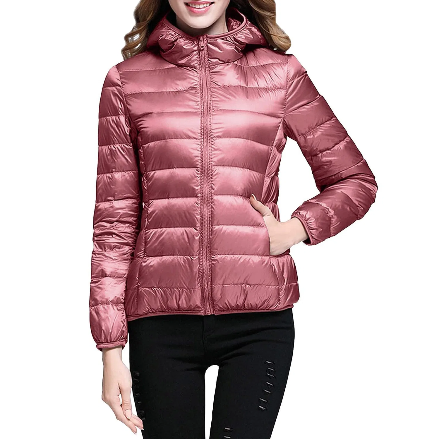 Женская легкая стеганая куртка с капюшоном и принтом, gold