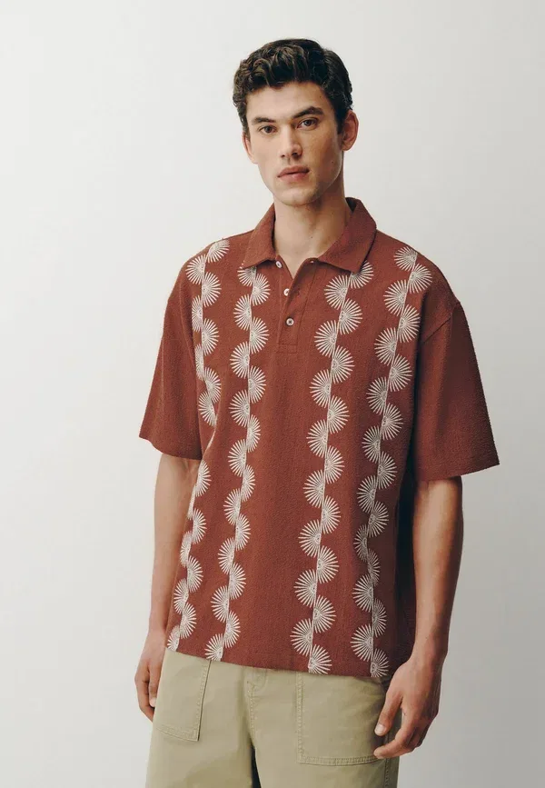 Футболка поло хлопок Regular fit - textured short sleeve polo shirts Next, Rust Red Craft, красный