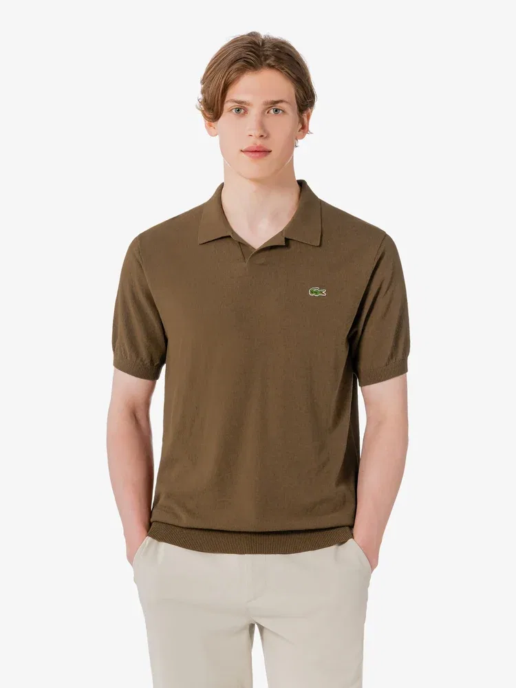 Футболка поло Lacoste с открытым воротником, буклированная текстура, коричневый