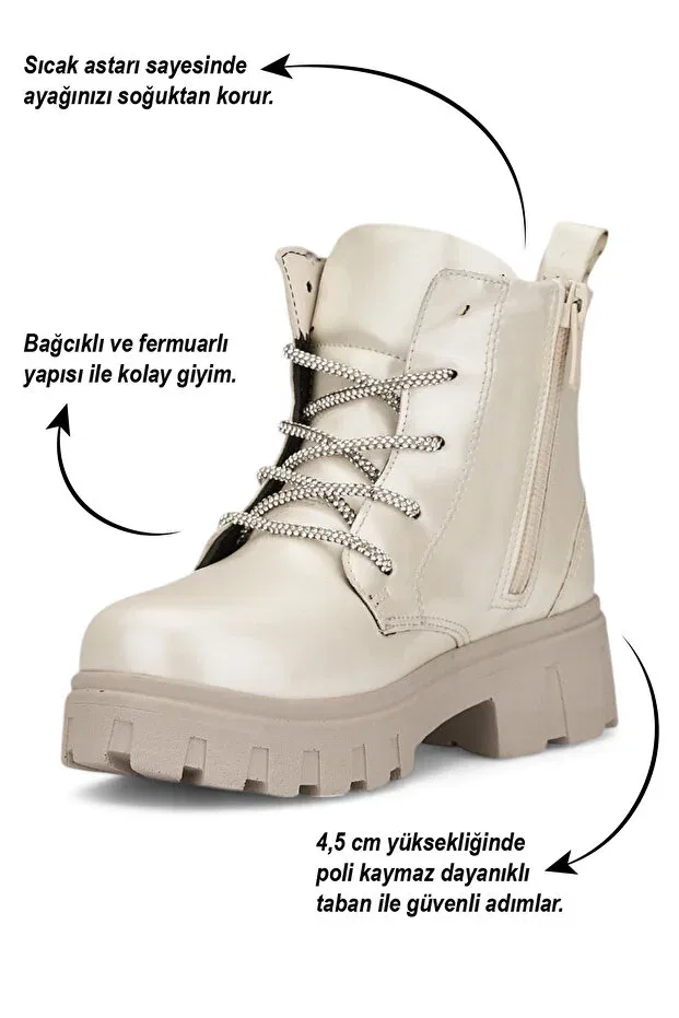 Детские ботинки для девочек с цветочным принтом Nstil, Beige Patent Leather — фото 2