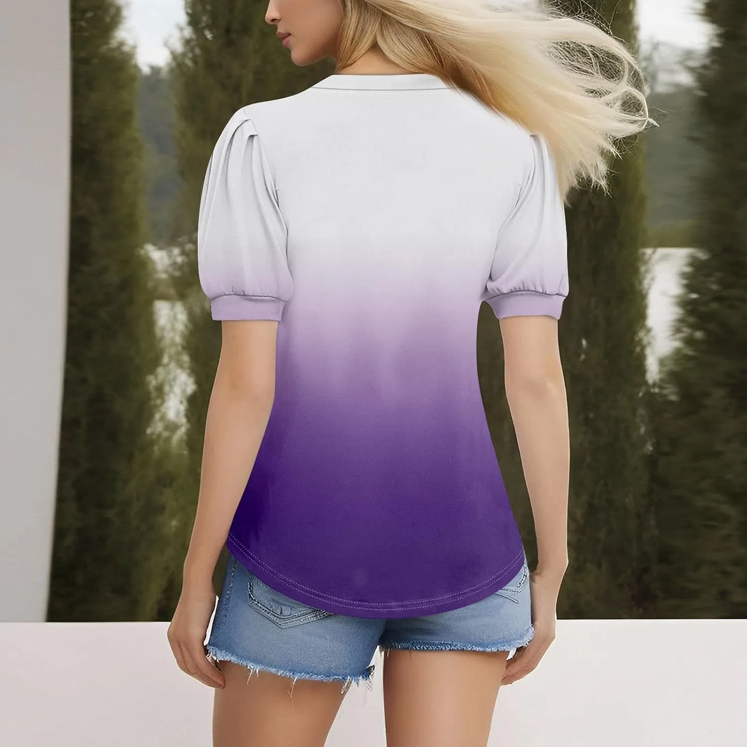 Женская блуза с воланами и полоской, Button Down Tops, Purple — фото 4
