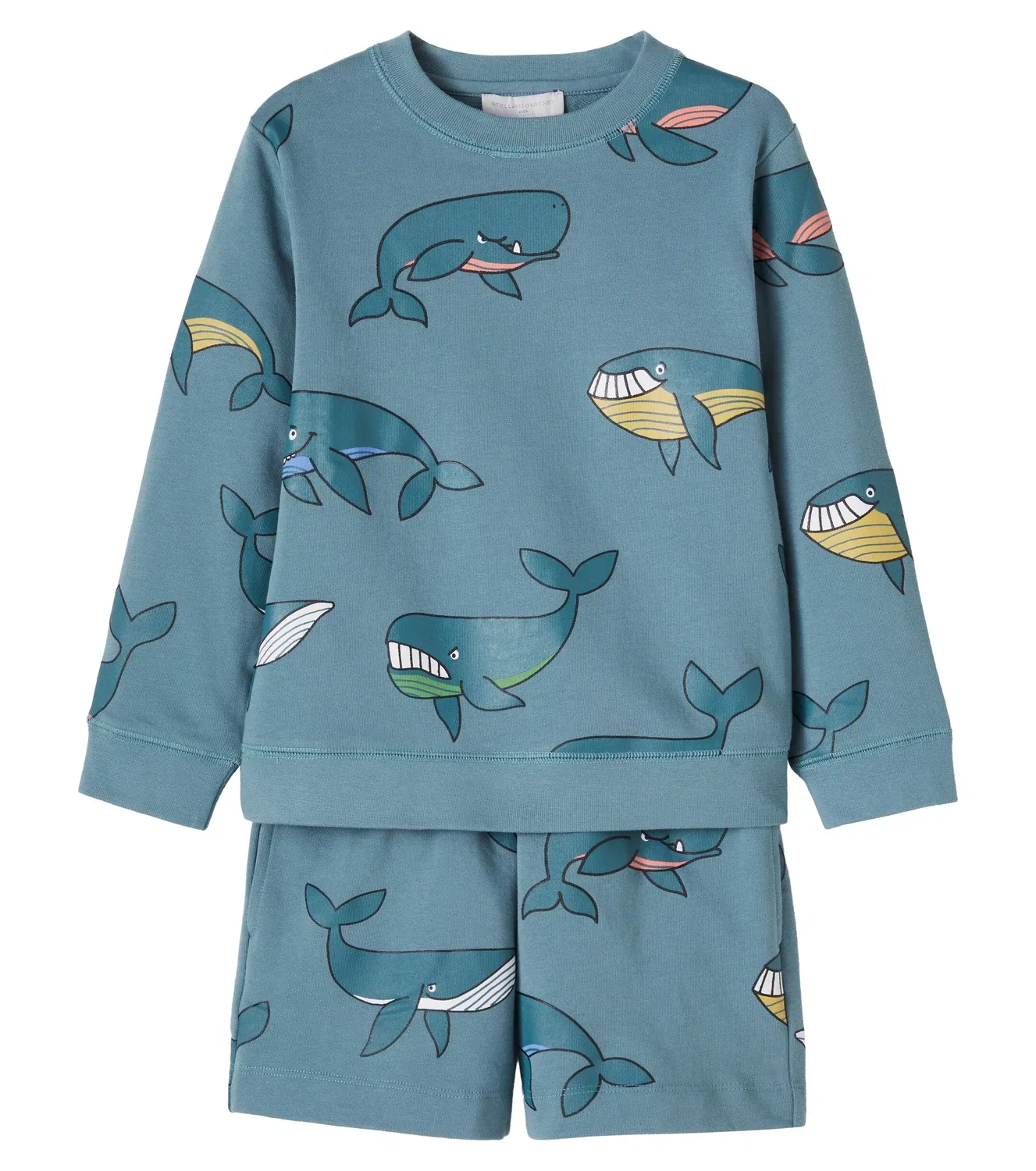 Комплект из свитшота и шорт хлопковый с принтом Stella Mccartney Kids, синий