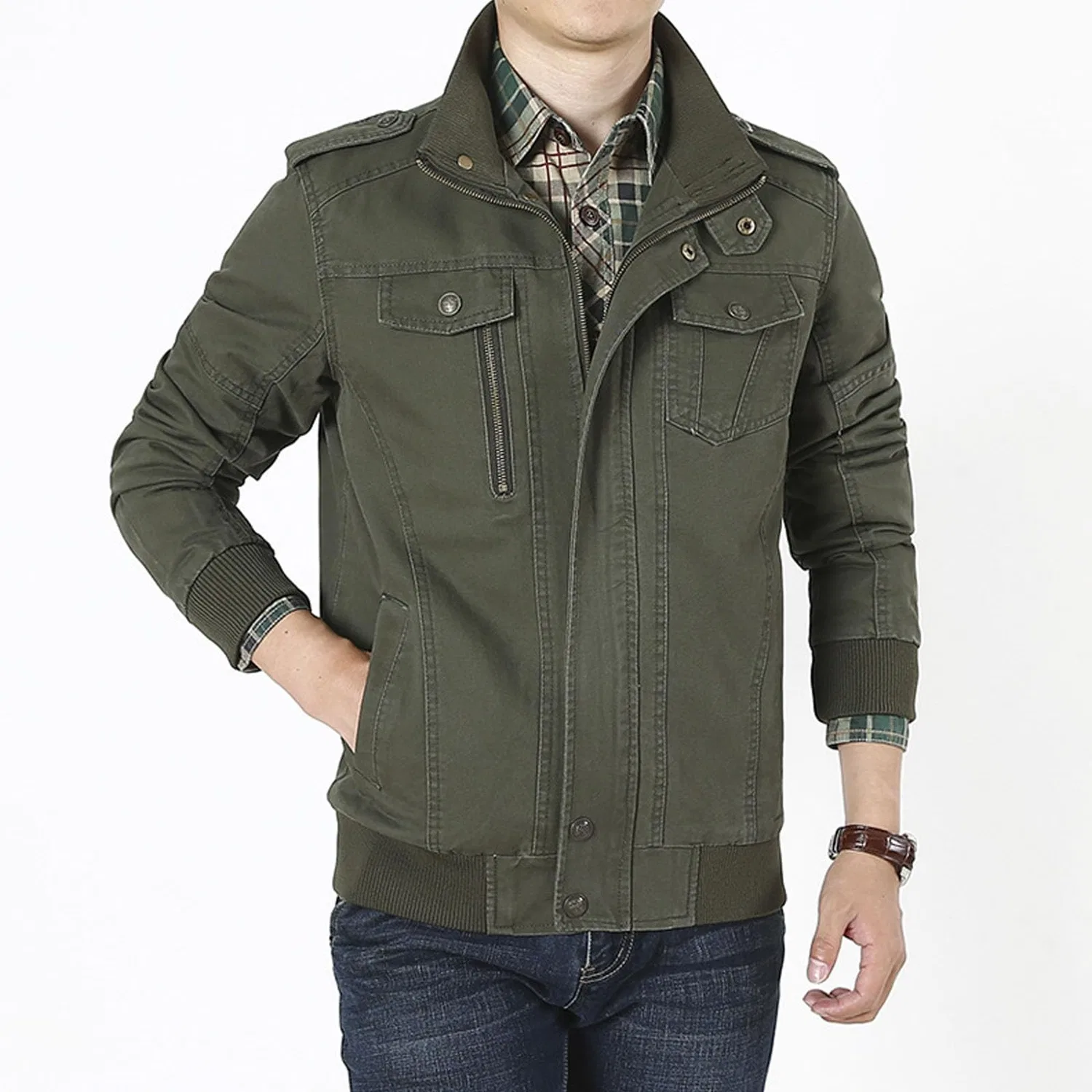Мужская куртка из легкого хлопка с принтом Military Jacket, army green — фото 3