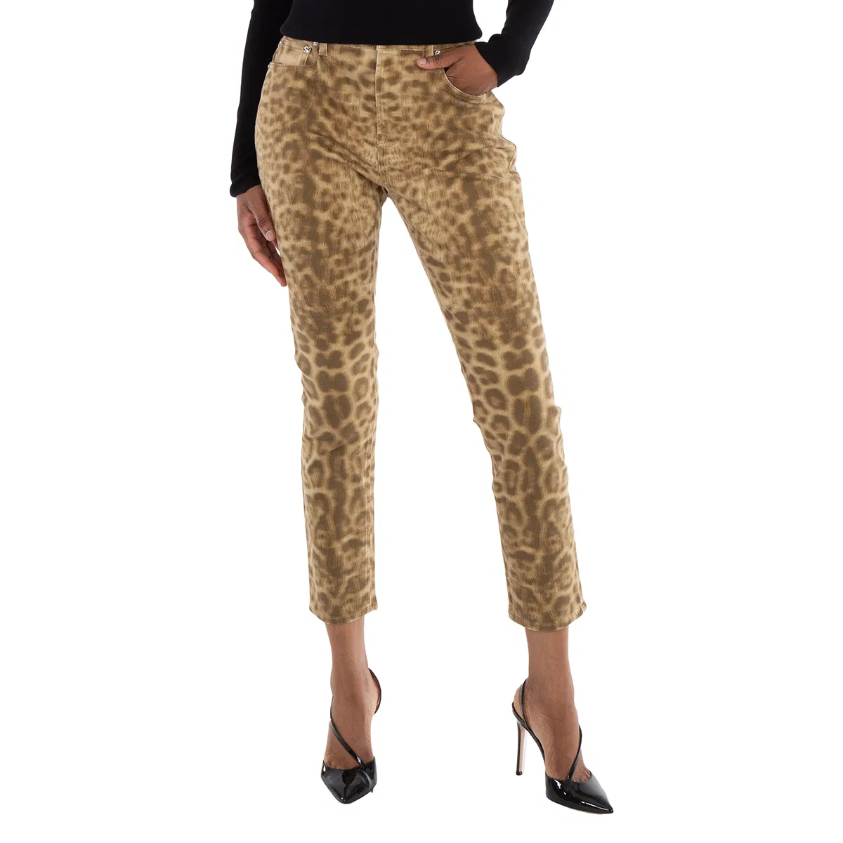 Джинсы прямого кроя с леопардовым принтом Ladies Beige Straight Fit Leopard Print Japanese Denim Jeans Burberry, Beige
