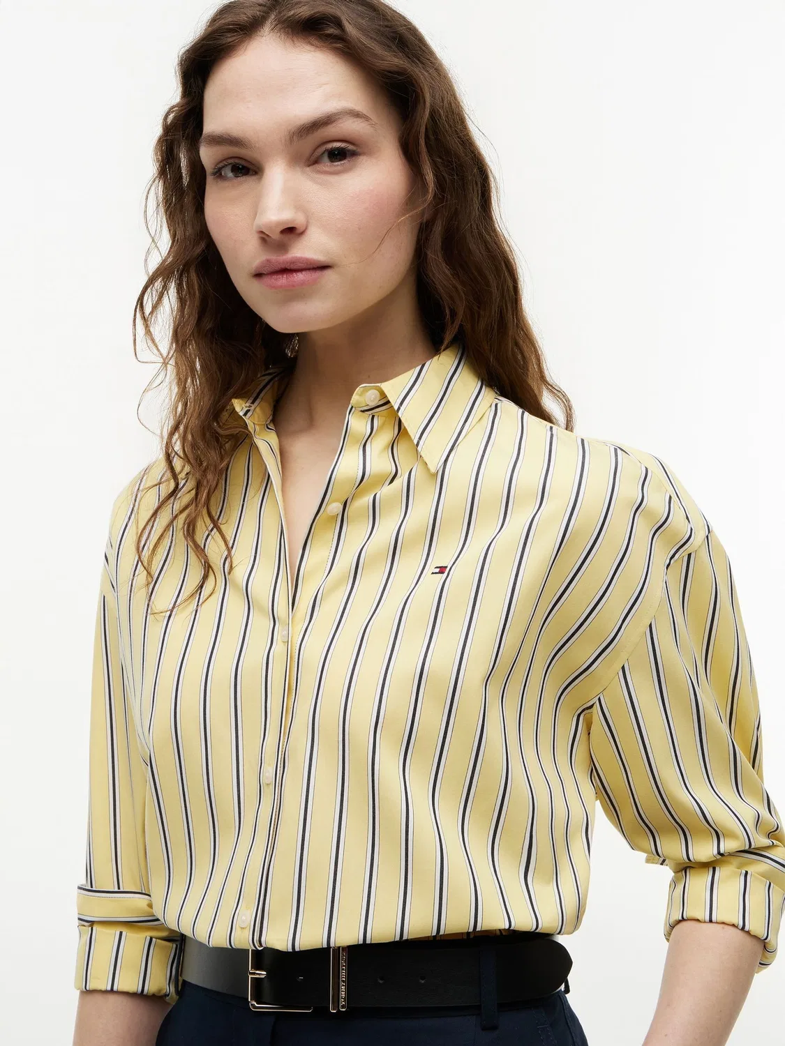 Рубашка свободного кроя Tommy Hilfiger, желтая — фото 4