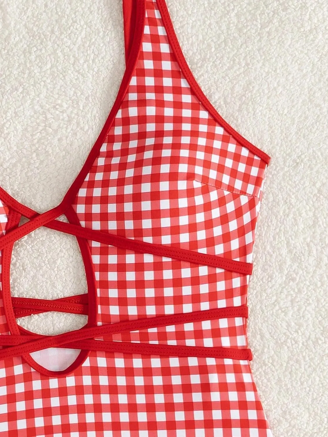 Женский монокини с вырезами V-образным вырезом, Gingham, Multicolor — фото 2
