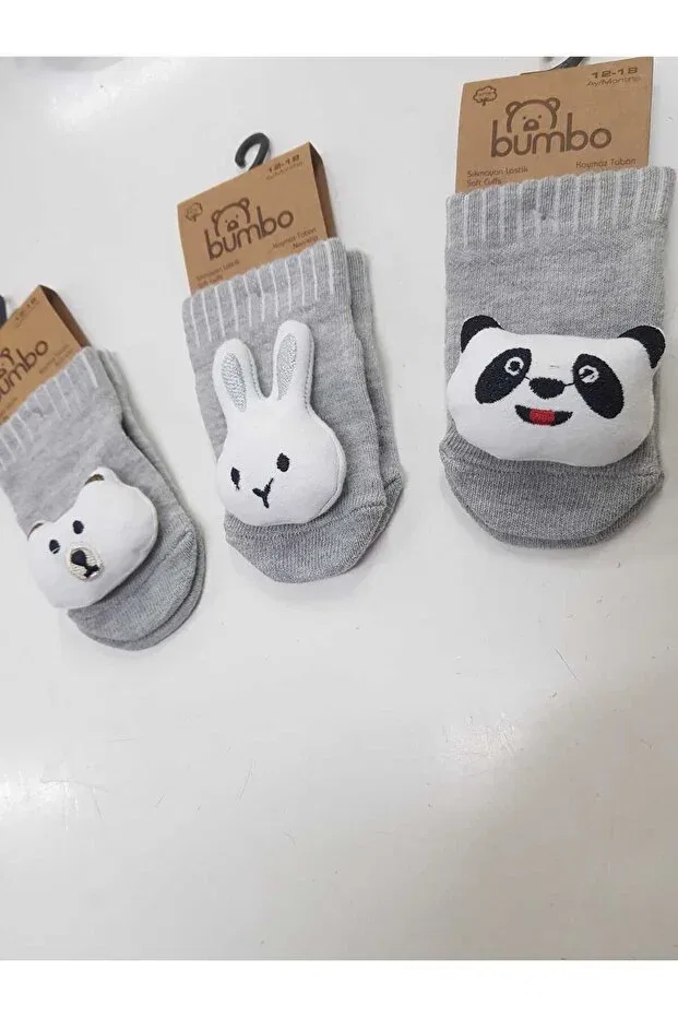 Детские носки для новорожденных с принтом 3-Pack of non-slip baby socks with accessories Baby By Bumbo, Gray — фото 2