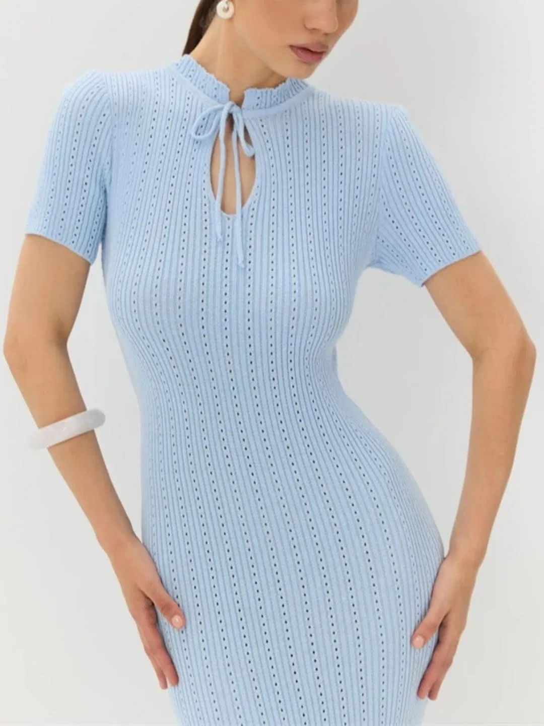 Женское платье-миди с длинным рукавом, Slim Bodycon, синий — фото 3