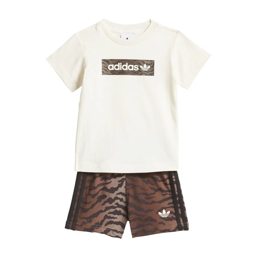 Комплект ADIDAS ORIGINALS 'AOP SHORT TEE' в коричневом, шоколадном и натурально-белом цветах