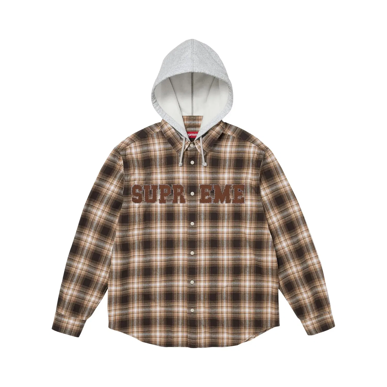 Фланелевая рубашка с капюшоном и аппликацией Supreme, Brown