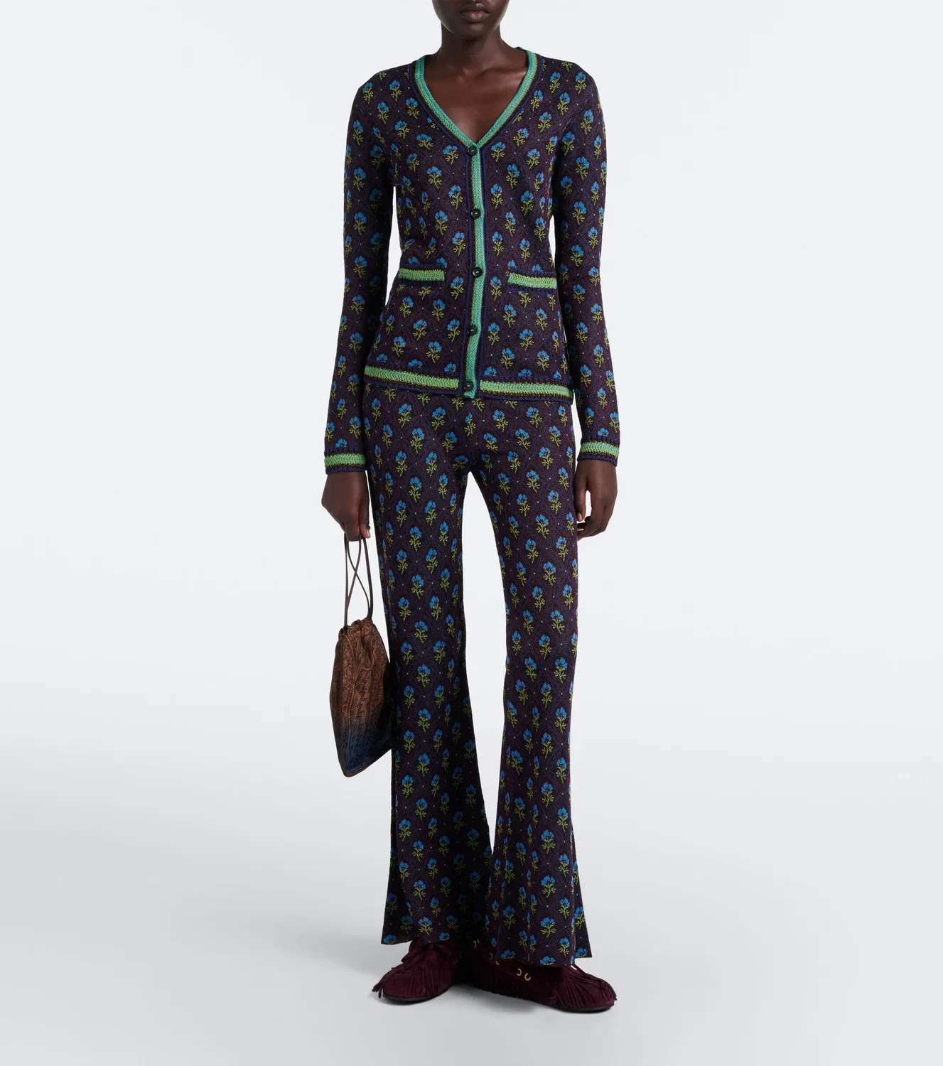 Брюки-клеш с жаккардовым узором Etro, бордовый — фото 2