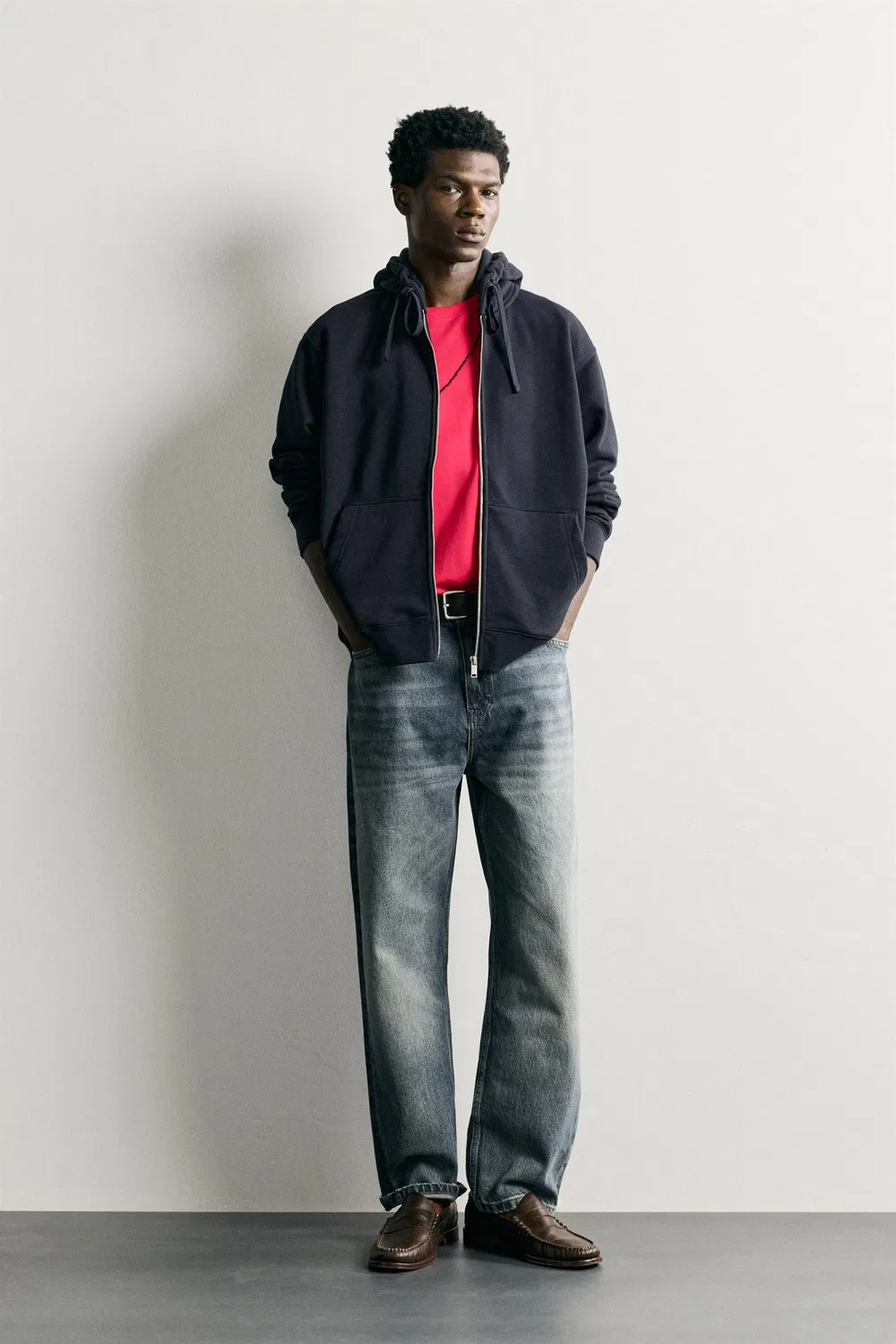 Толстовка свободного кроя на молнии ZARA, Navy blue