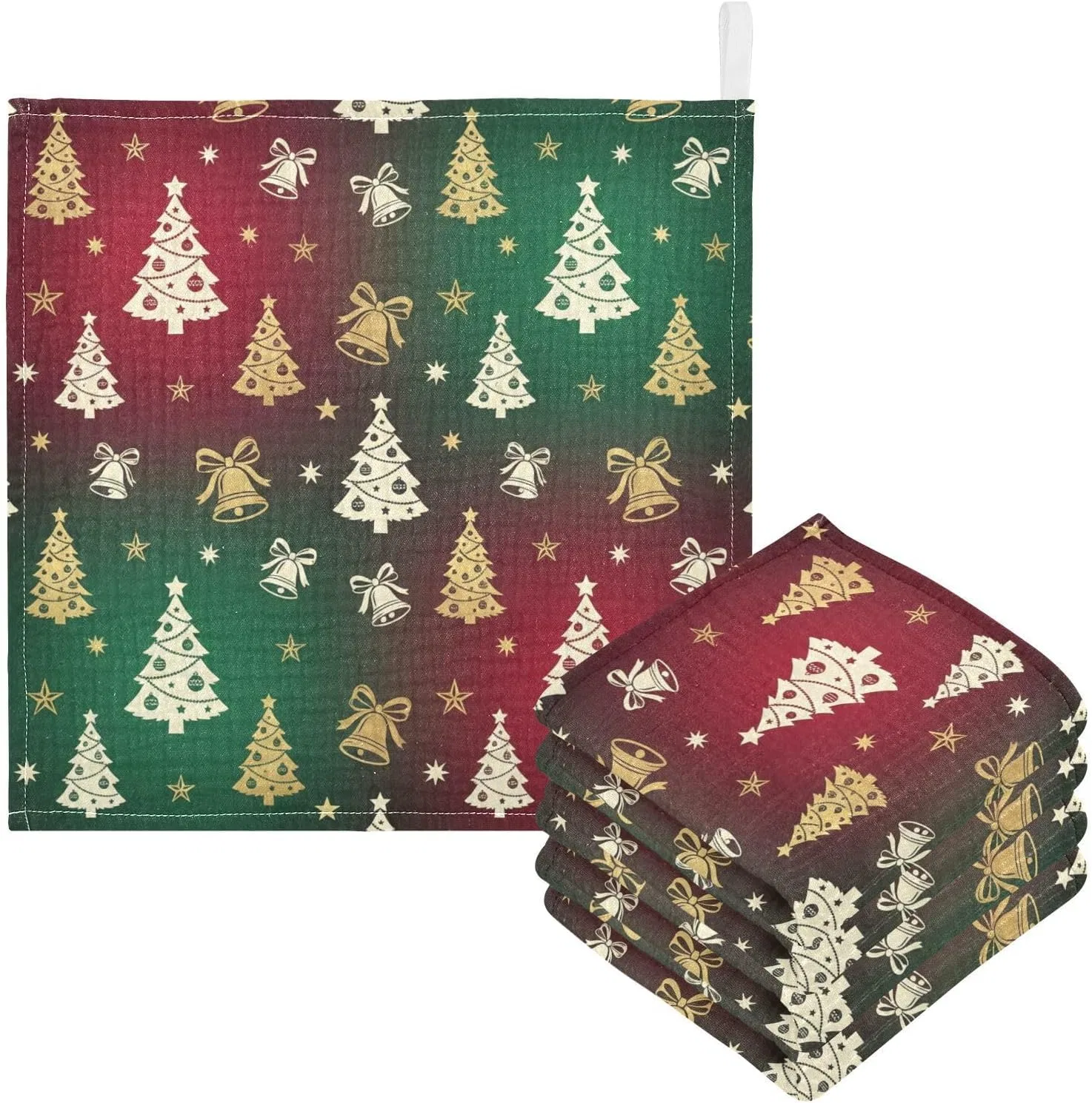 Марлевые салфетки для лица, 100% хлопок, GuoChe, набор 5 шт, 30x30 см, Christmas Tree Pattern — фото 3