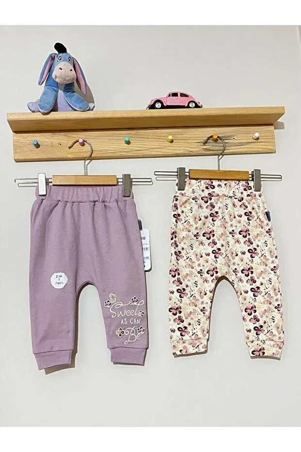 Детские спортивные брюки для девочек хлопковые Miniworld, Lilac-Cream — фото 2