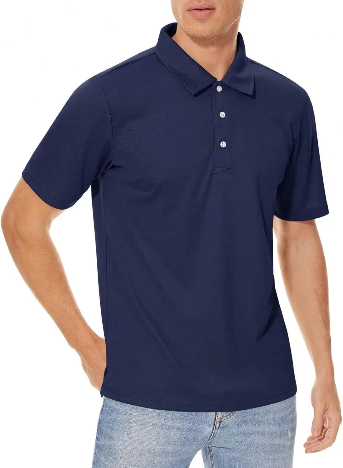 Мужская повседневная футболка с воротником Generic, Navy Blue — фото 2