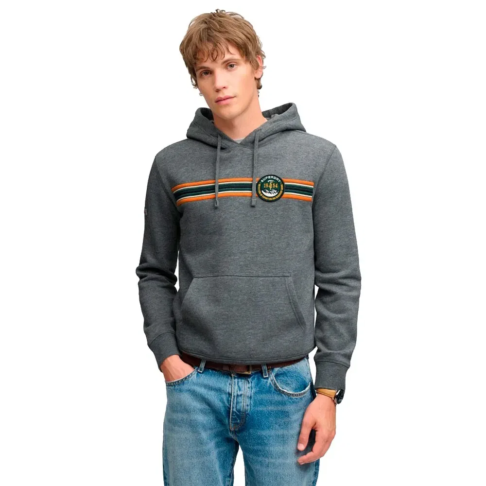 Мужской свитшот-худи с принтом Outdoors Stripe Logo Superdry, Grey