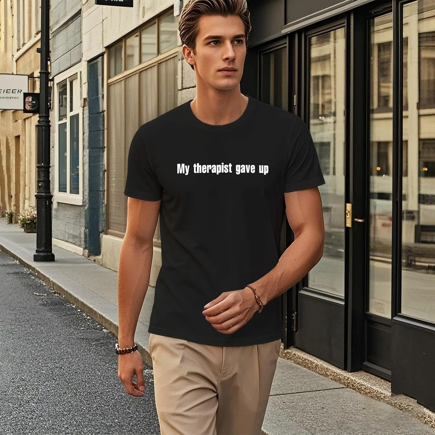 Футболка с принтом My Therapist gave up, Shirt-003, Black — фото 2