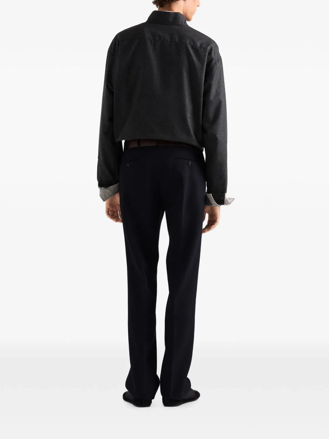 Шерстяная куртка-рубашка серого цвета Prada, серый — фото 4