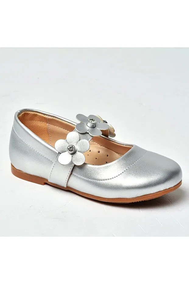 Детские балетки для девочек с цветочным принтом V.73P floral ballerinas-silver Vuddy, Silver