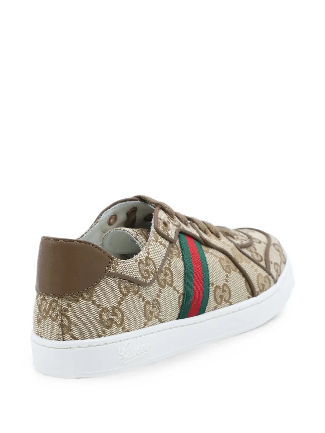 Кроссовки с узором GG Supreme и отделкой Web Gucci Kids, нейтральные цвета — фото 3