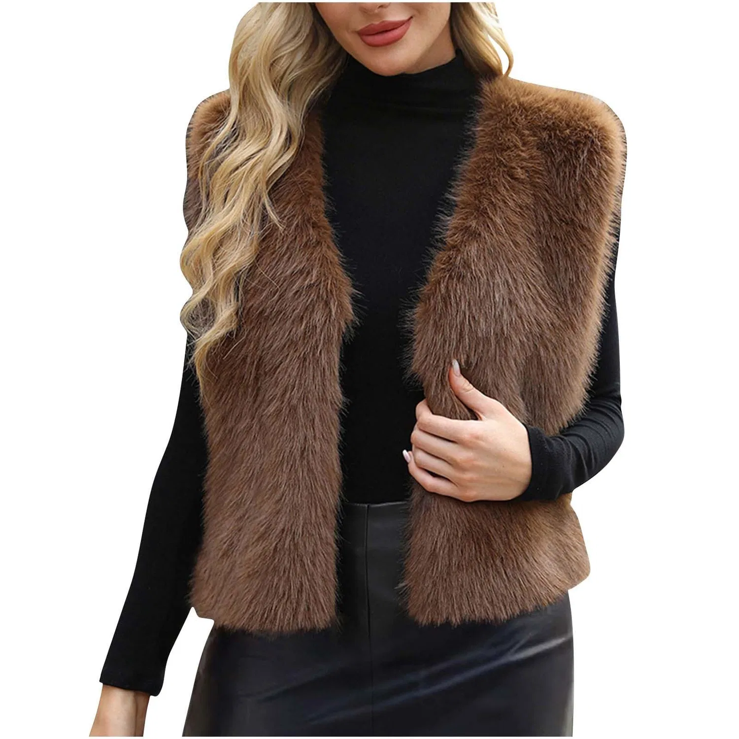 Женский жилет без рукавов с искусственным мехом Faux Fur Short Vest, brown