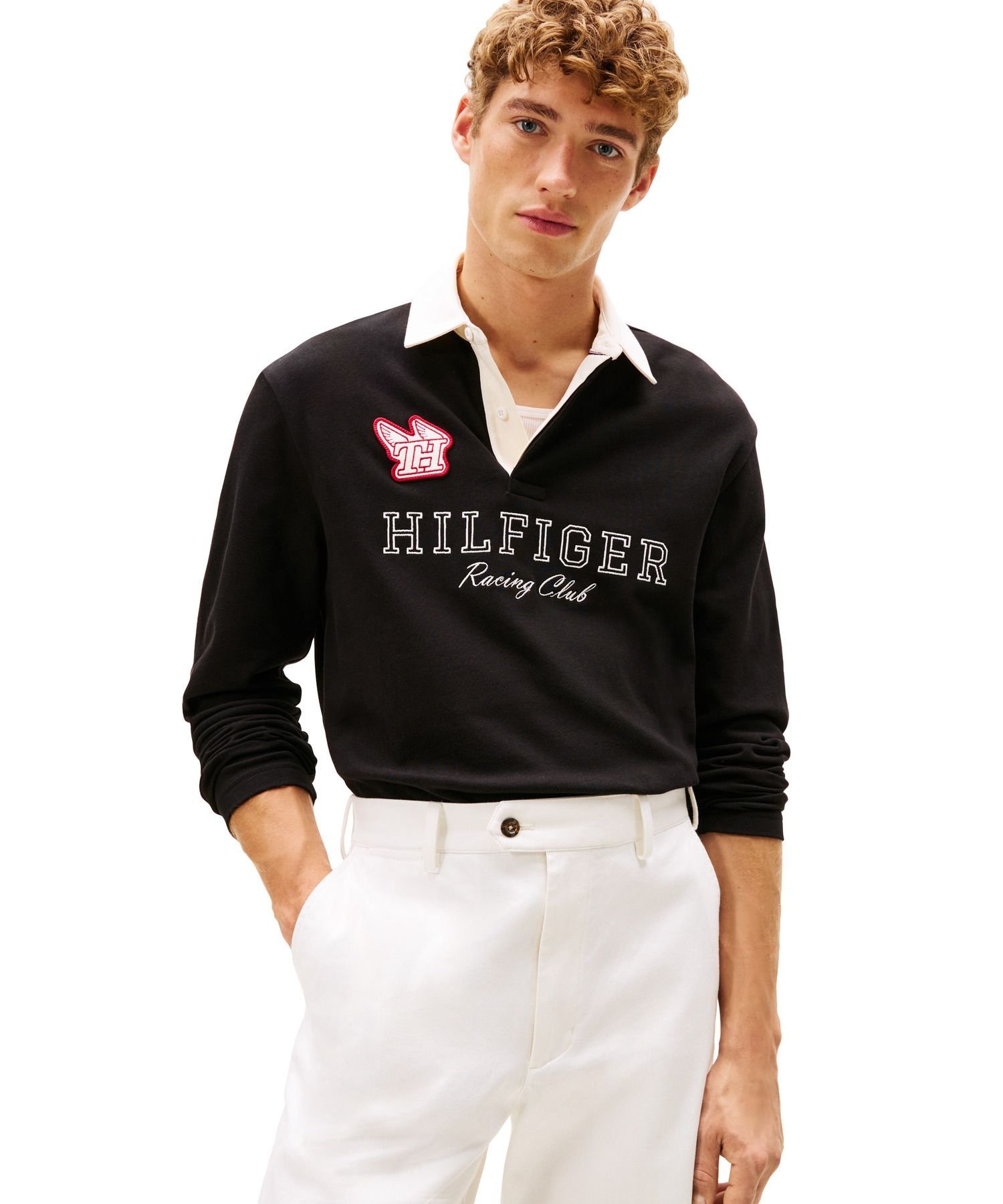 Футболка-поло с длинным рукавом в спортивном стиле для регби TOMMY HILFIGER, Black BDS
