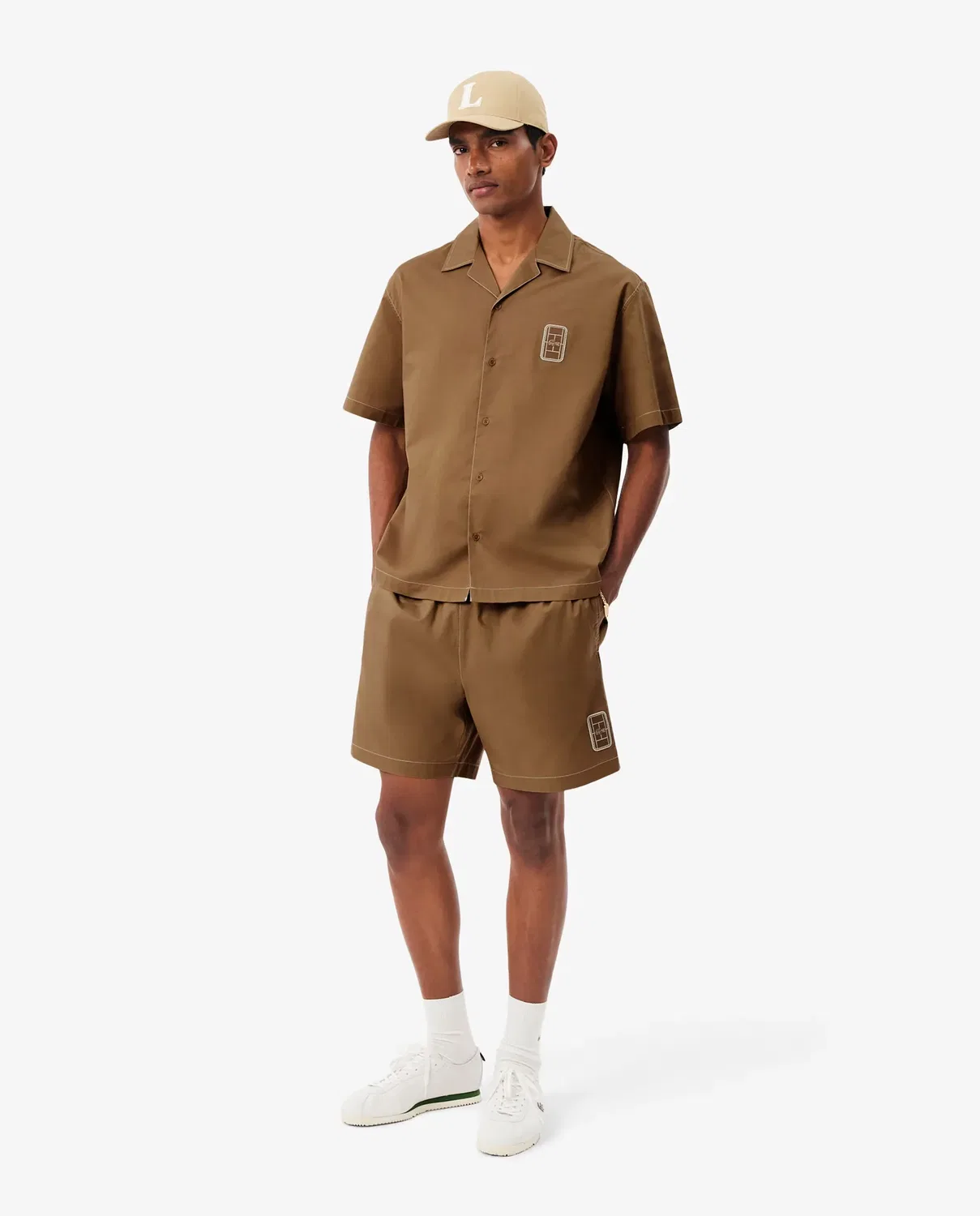 Мужская рубашка с коротким рукавом из органического хлопка Lacoste, Marrón — фото 4