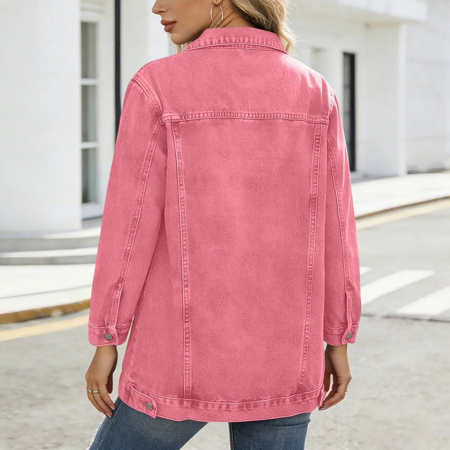 Женский джинсовый жилет без рукавов, модель Mid-Long, Rosa — фото 2