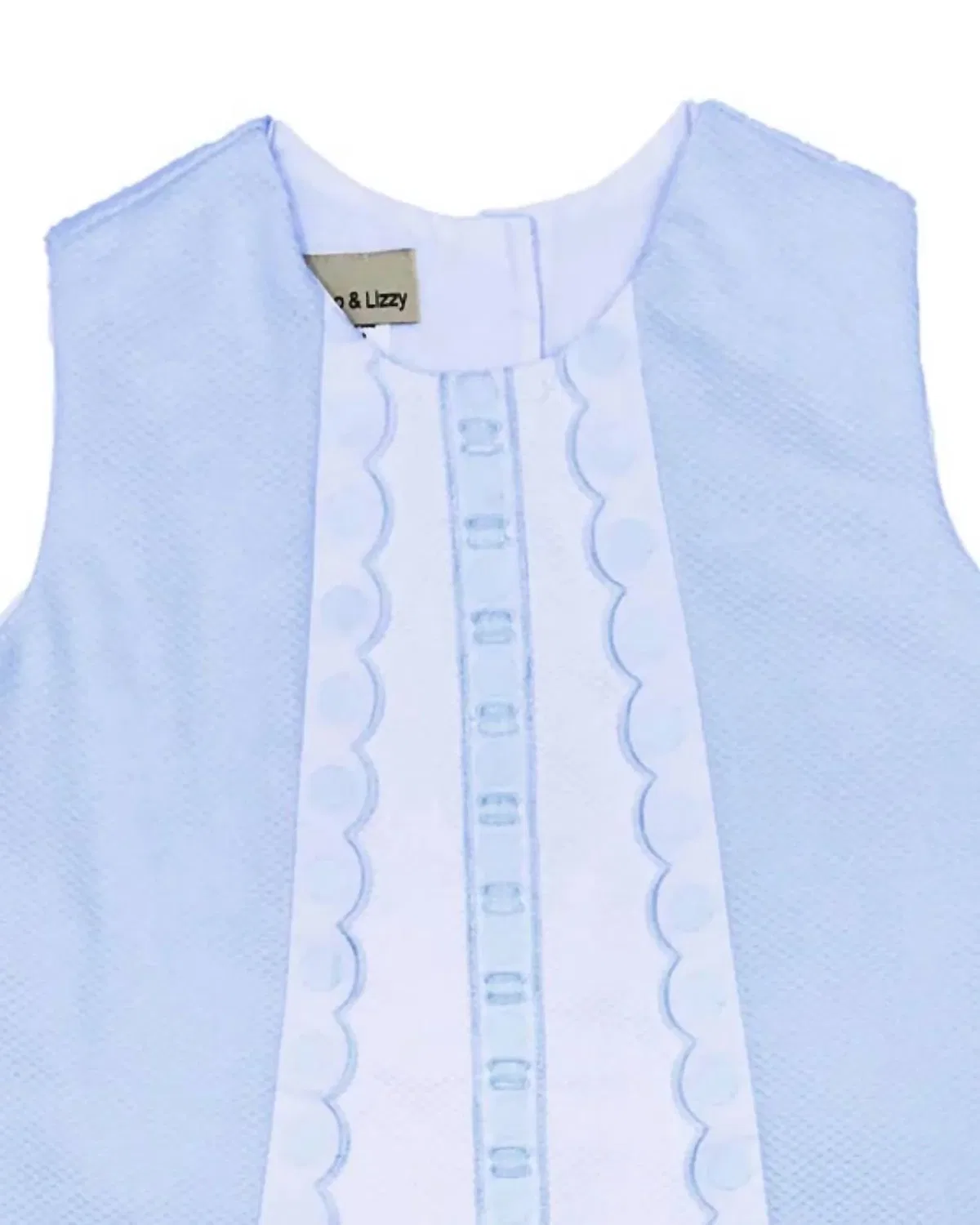Детское платье для девочек без рукавов с вышивкой и кружевом Pique Classic Dress Marco & Lizzy, Blue/ White — фото 2