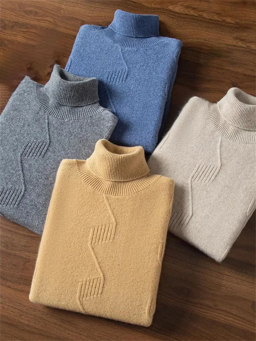 Мужской свитер с высоким воротником, Cashmere, бежевый — фото 2