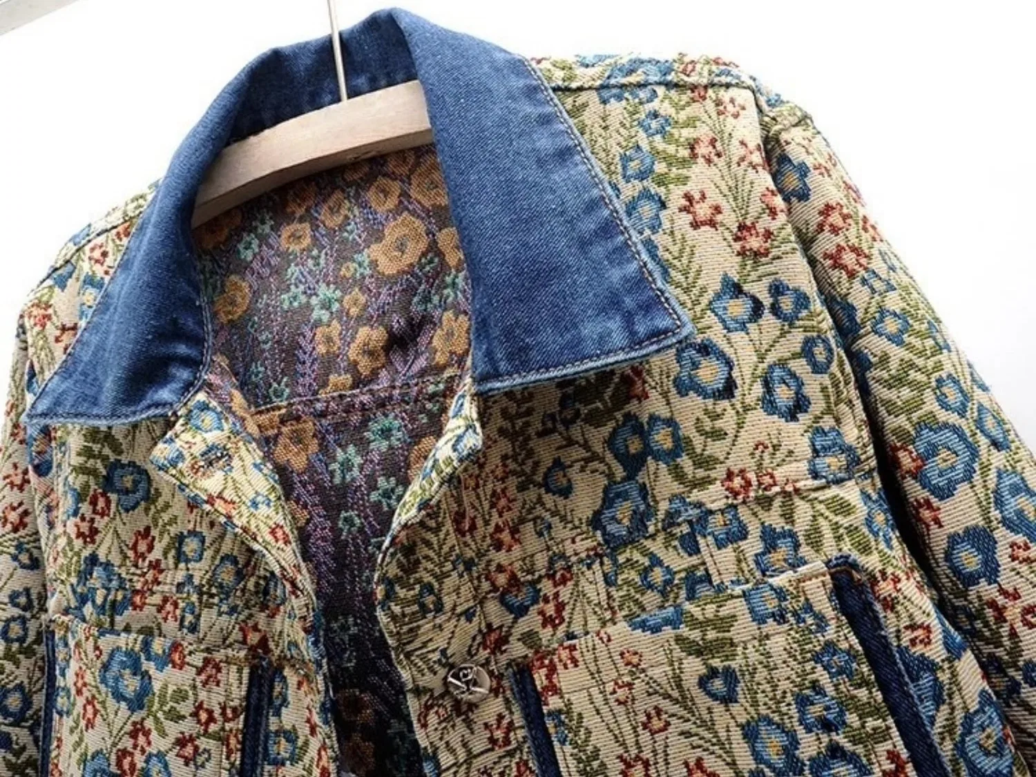 Женское джинсовое пальто с вышивкой Vintage Floral, Blu/B — фото 2