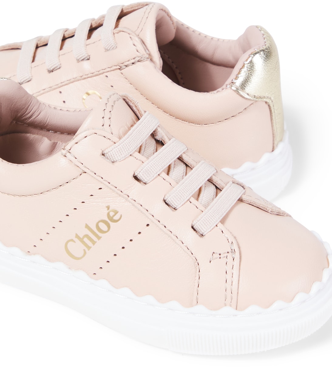 Кроссовки Baby Lauren из кожи с зубчатым краем Chloé Kids, Petal Pink — фото 4