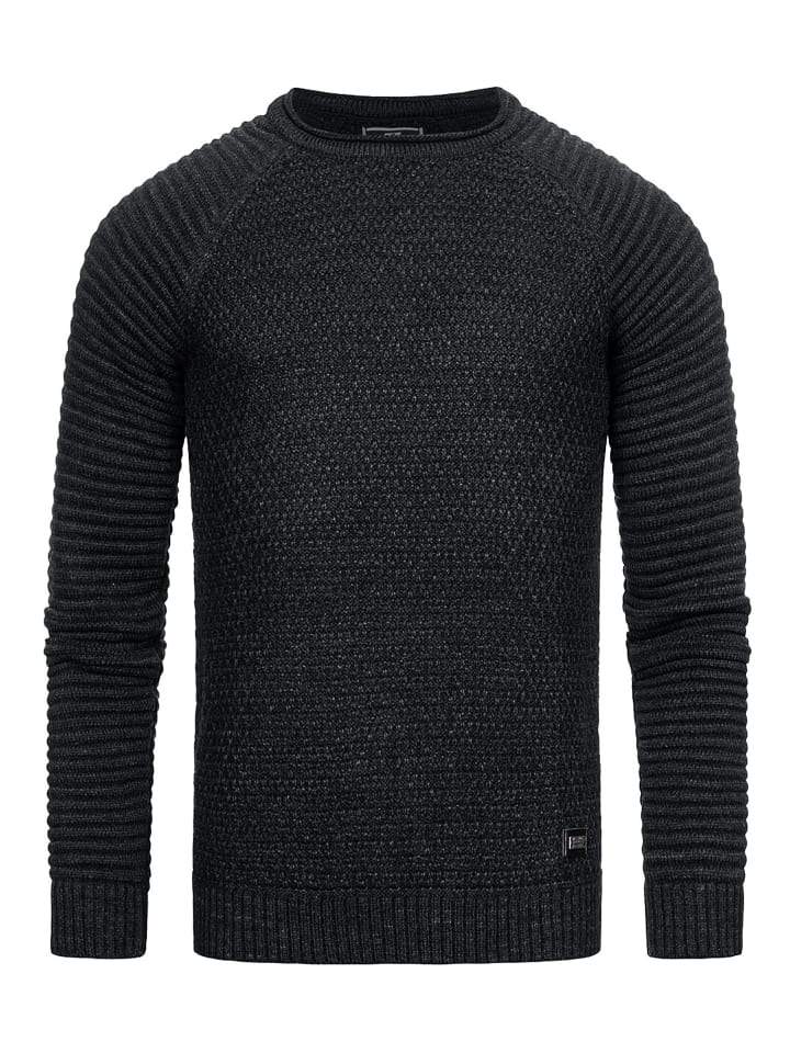 

Тяжелый байкерский свитер крупной вязки с круглым вырезом антрацитового цвета Rusty Neal