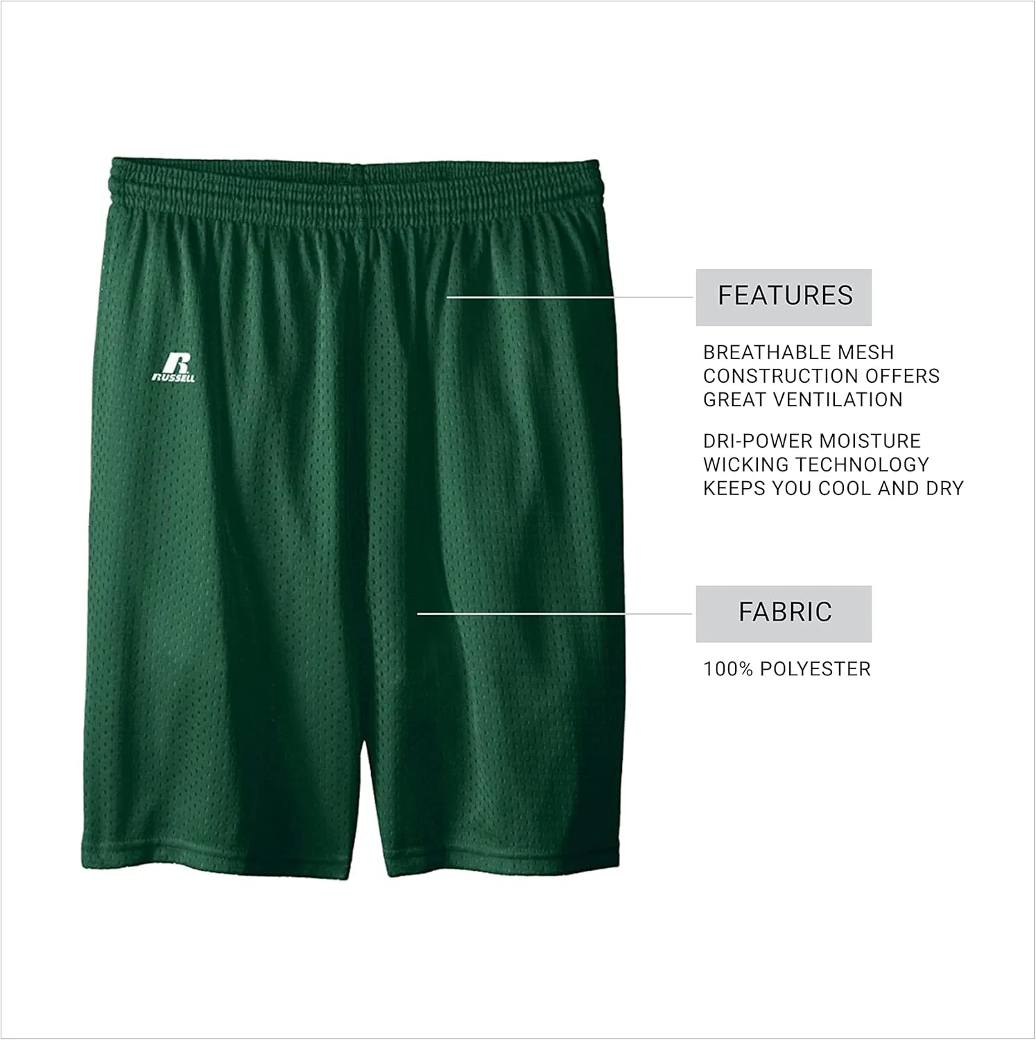 Детские сетчатые шорты Russell Athletic Big Boys' Youth, темно-зеленый — фото 4