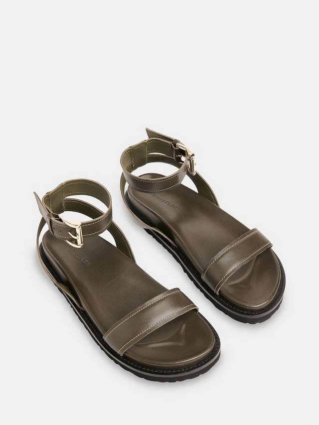 Ottie кожаные сандалии с контрастной строчкой и ремешками Whistles, Khaki — фото 3