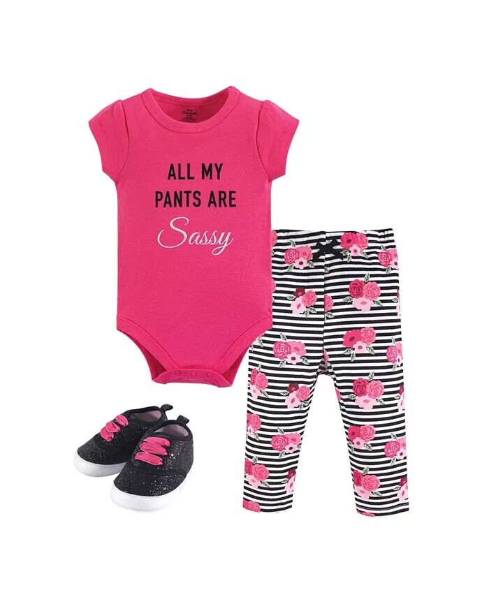 

Хлопковое боди Baby Girls Treasure Baby, комплект из 3 предметов, брюки и обувь, дерзкие брюки Little Treasure, мультиколор
