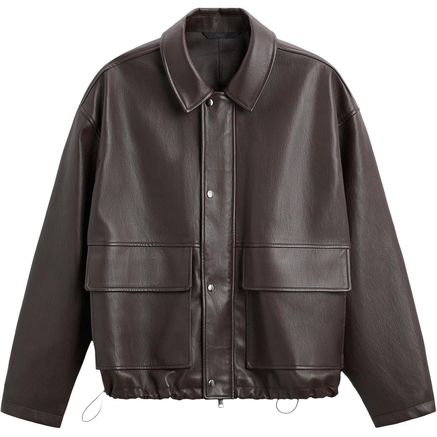 

ZARA Кожаная куртка мужская коричневая, Brown
