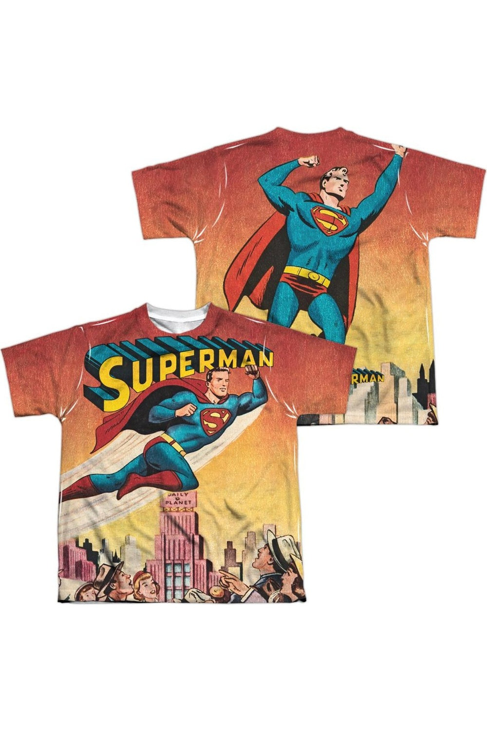 

Футболка с коротким рукавом для детей с принтом "Супермен в полете" (спереди и сзади) Gildan, белый