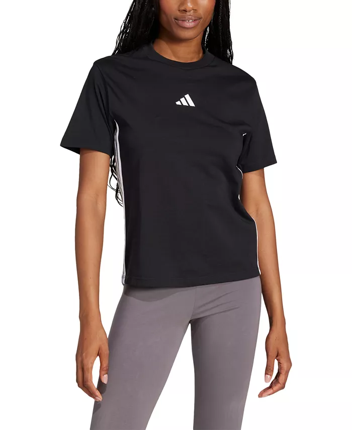

Женская хлопковая футболка Essentials с тремя полосками adidas, черный