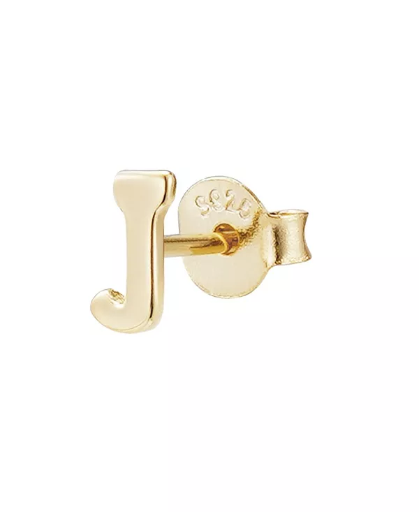 

Серьга-Гвоздик с инициалом из стерлингового серебра 925 пробы, 14 карат Adornia Fine, gold-j