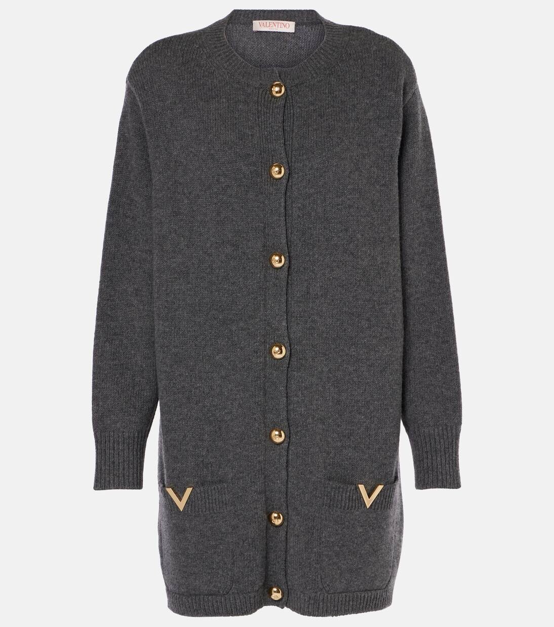 

Кардиган свободного кроя из натуральной шерсти VGold Valentino, цвет grigio scuro melange