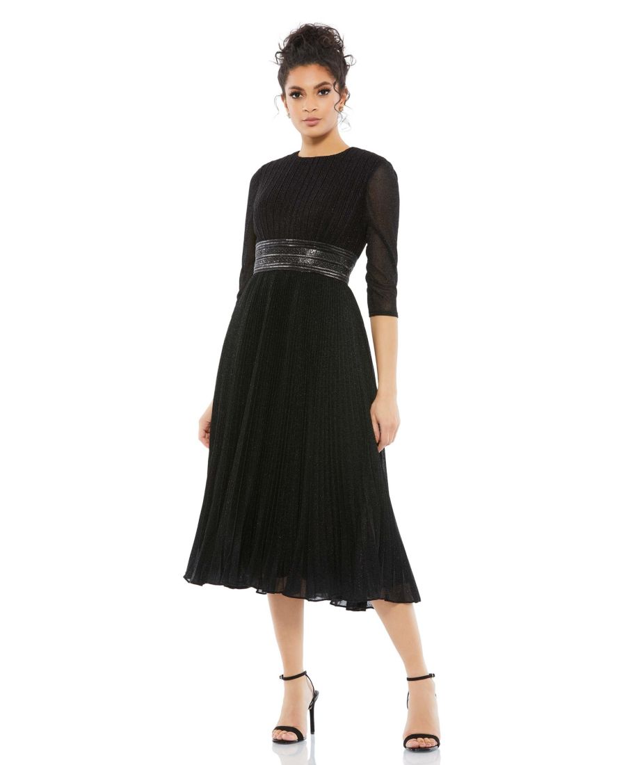 

Женское блестящее платье миди А-силуэта с рукавами 3/4 Mac Duggal, Black