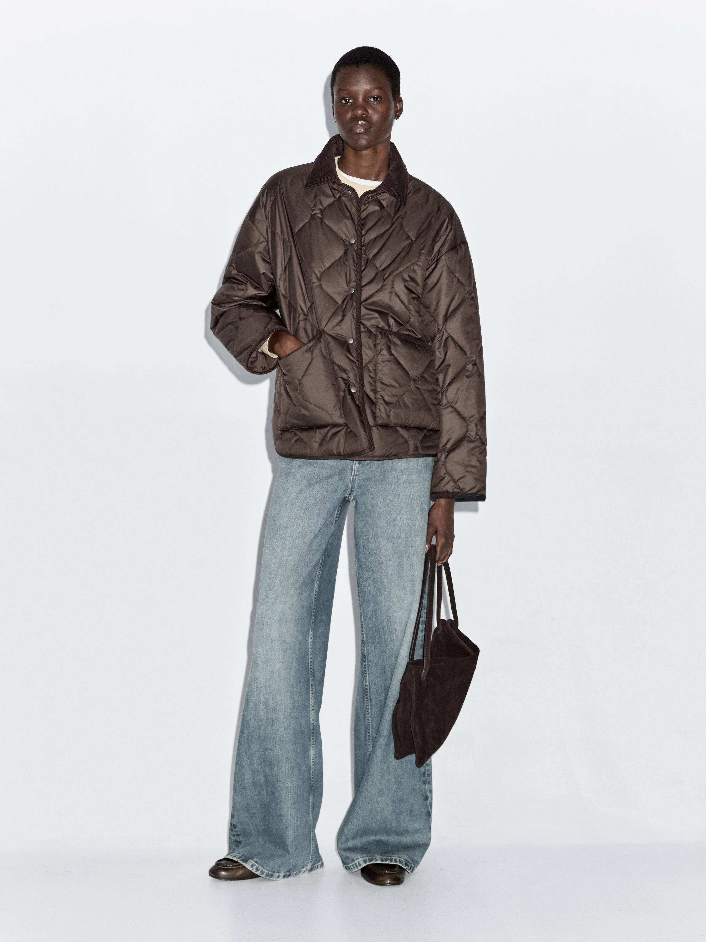 

Водоотталкивающая куртка-пуховик с вельветовыми деталями Massimo Dutti, бургундия