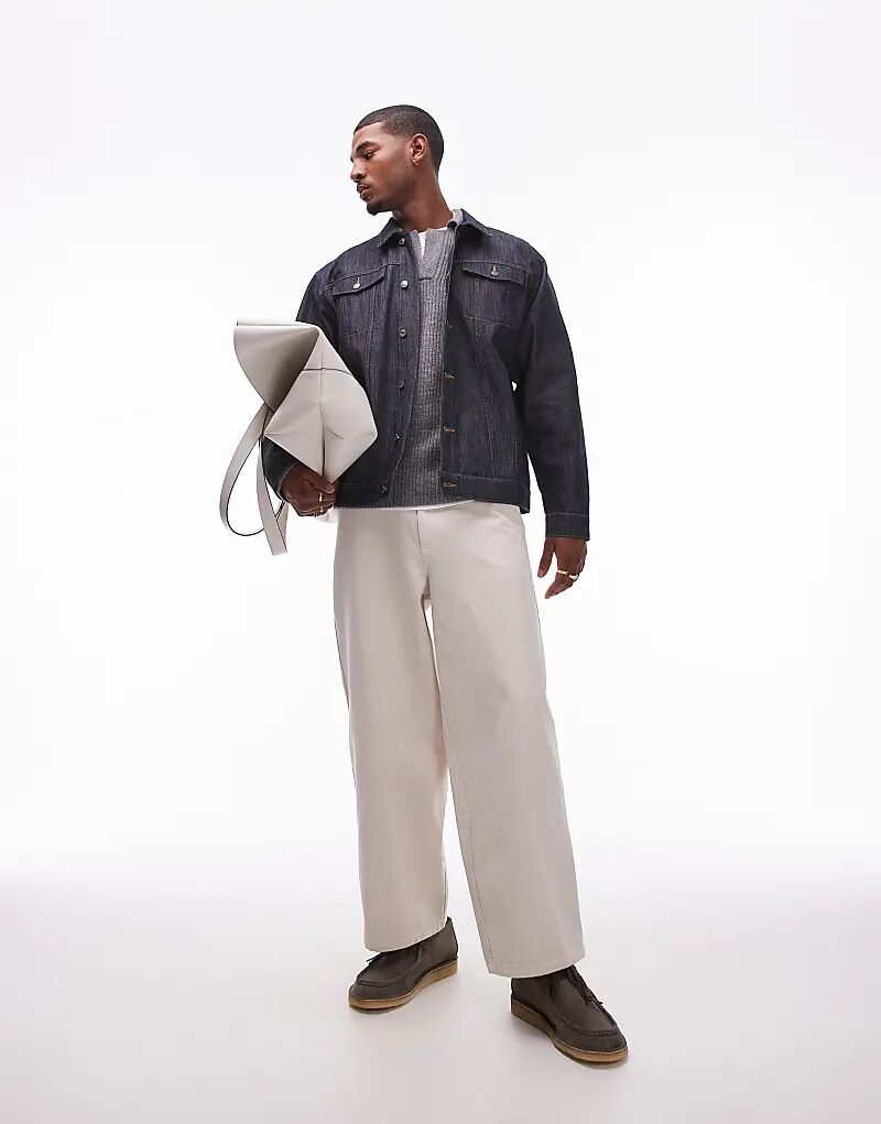 

Брюки широкого кроя из хлопкового твила цвета экрю Topman