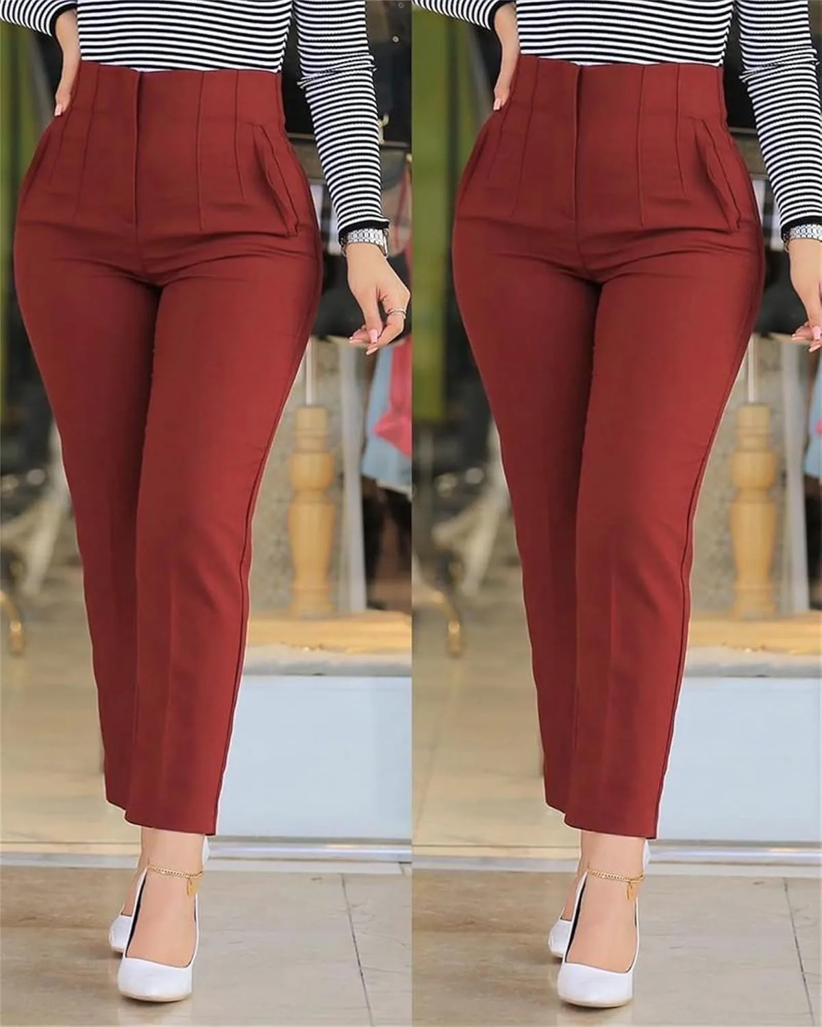 Брюки Business Casual для женщин, повседневные брюки для офиса, высокие женские брюки для работы Generic, черный — фото 4