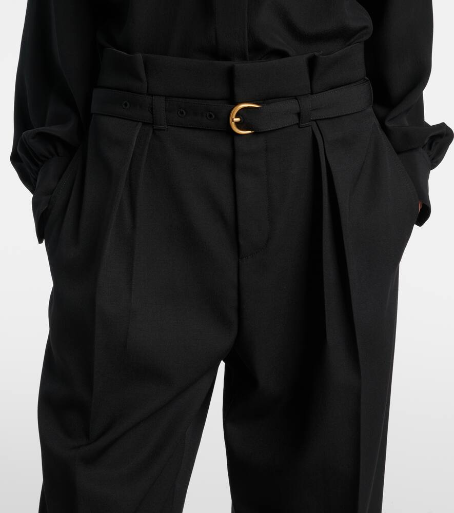 Брюки с поясом и складками из вирджинской шерсти, зауженные Chloé, Black — фото 4