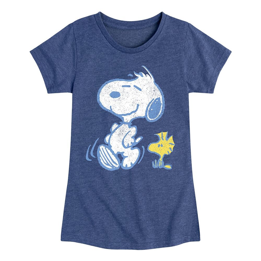 

Футболка с рисунком в пастельных тонах для девочек Peanuts Snoopy Woodstock Licensed Character, цвет Heather Navy