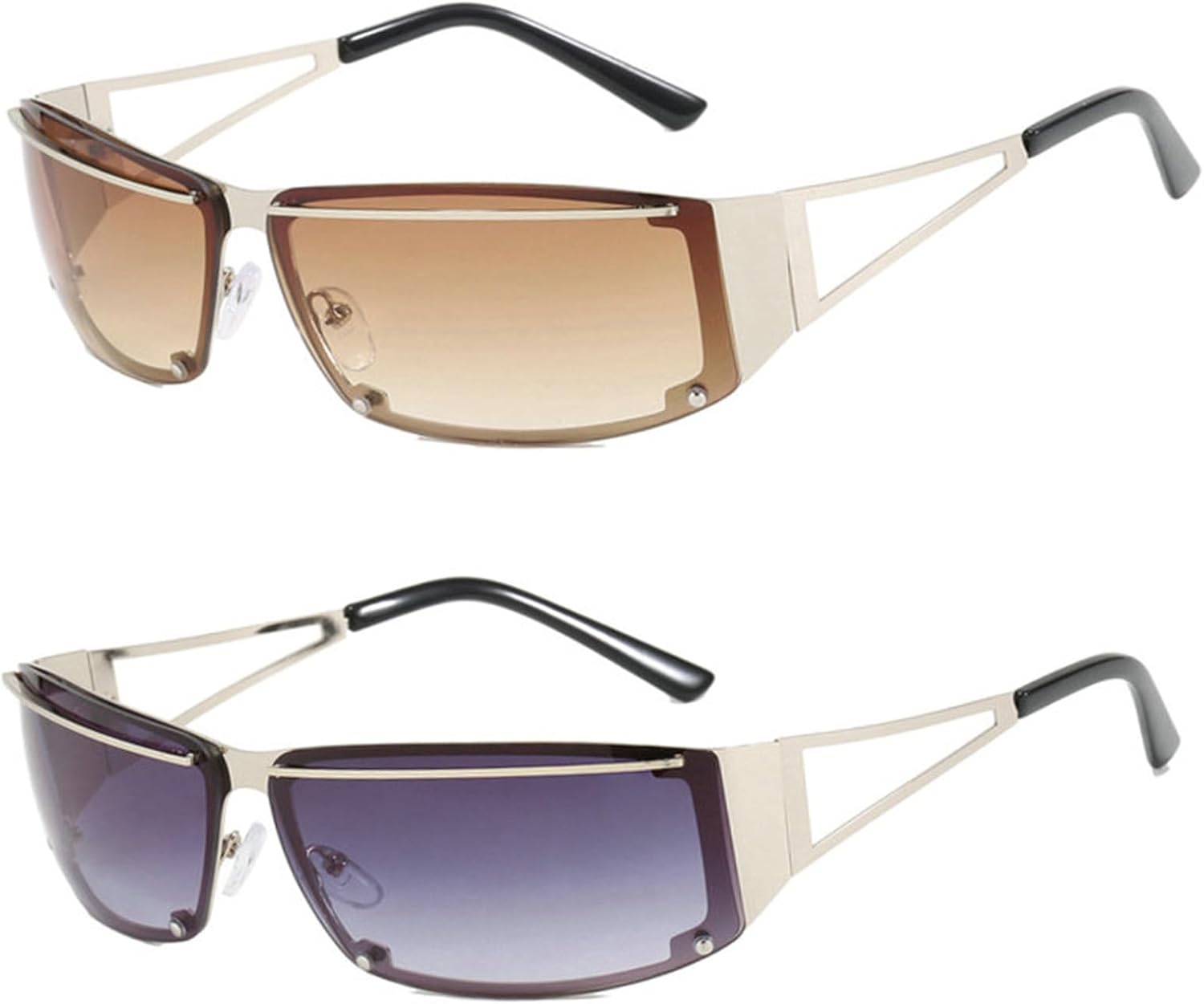 

Солнцезащитные очки Willochra Y2k для женщин, модные металлические очки Y2k, стильные солнцезащитные очки 2000-х годов, футуристические аксессуары Y2k, 2pcs-gary&brown